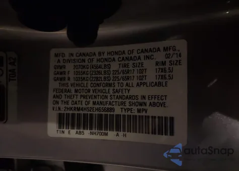 2014 Honda Cr-V Ex z USA, uszkodzony, nr VIN 2HKRM4H52EH656889